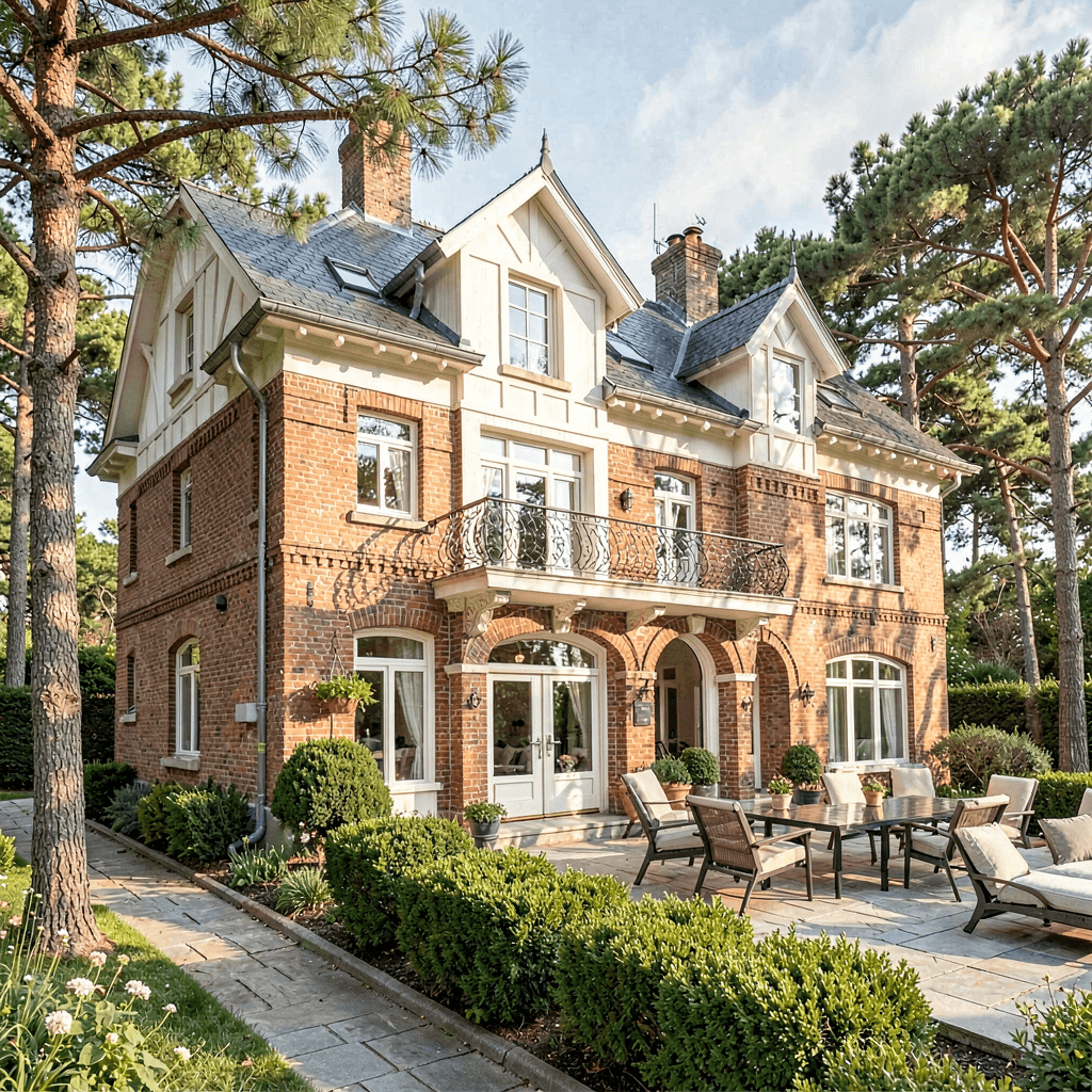 Villa de brique à pignons blancs au milieu des pins au Touquet