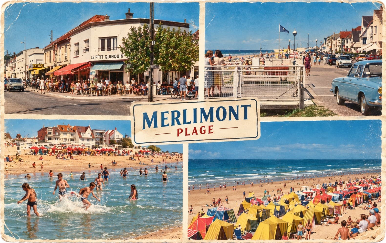 Carte postale ancienne de Merlimont-Plage : commerces, promenade et scènes de plage