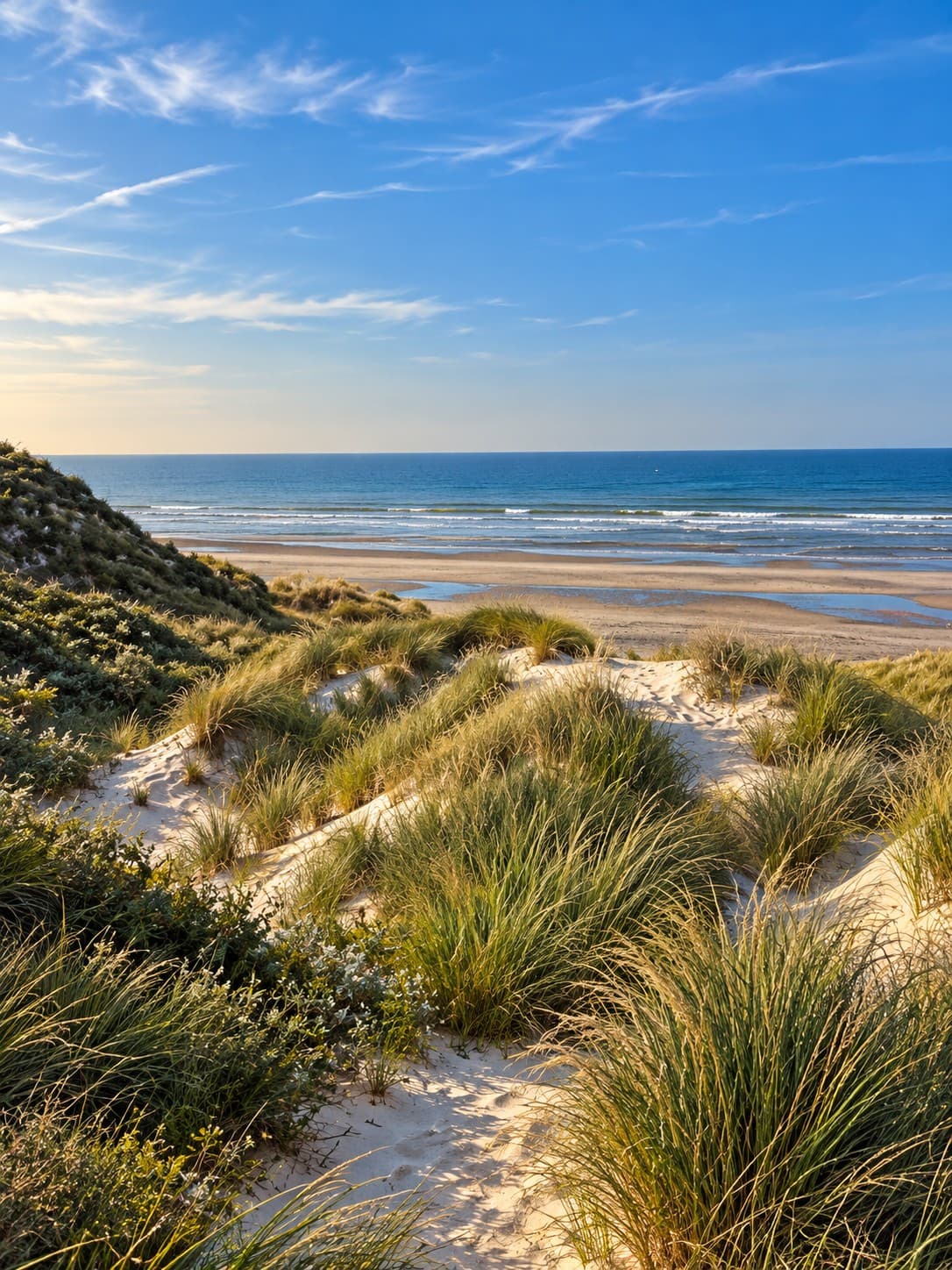 Chemin de sable entre les oyats des dunes de Stella-Plage, face à la mer
