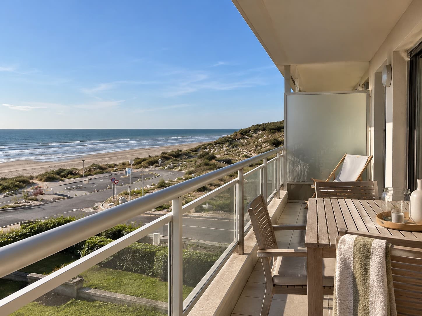 Balcon meublé avec vue sur les dunes et le littoral de Stella-Plage